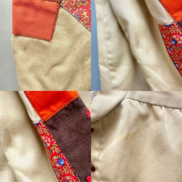 Vintage 70s tan patchwork sleeve twill cropped long sleeve Boxy top Size Small - Picture 14 of 15